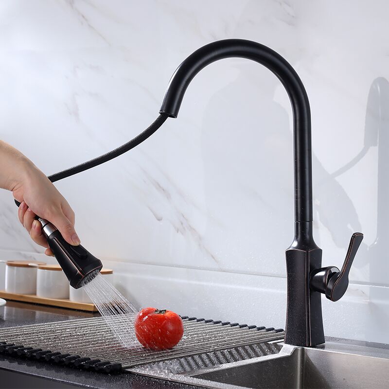 Faucet manufacturer wholesale 360 degree 304 stainless steel can be pulled out faucet hand faucet universal rotating telescopic black kitchen faucet (4) Faucet manufacturer wholesale 360 degree 304 stainless steel can be pulled out faucet hand faucet universal rotating telescopic black kitchen faucet (4)