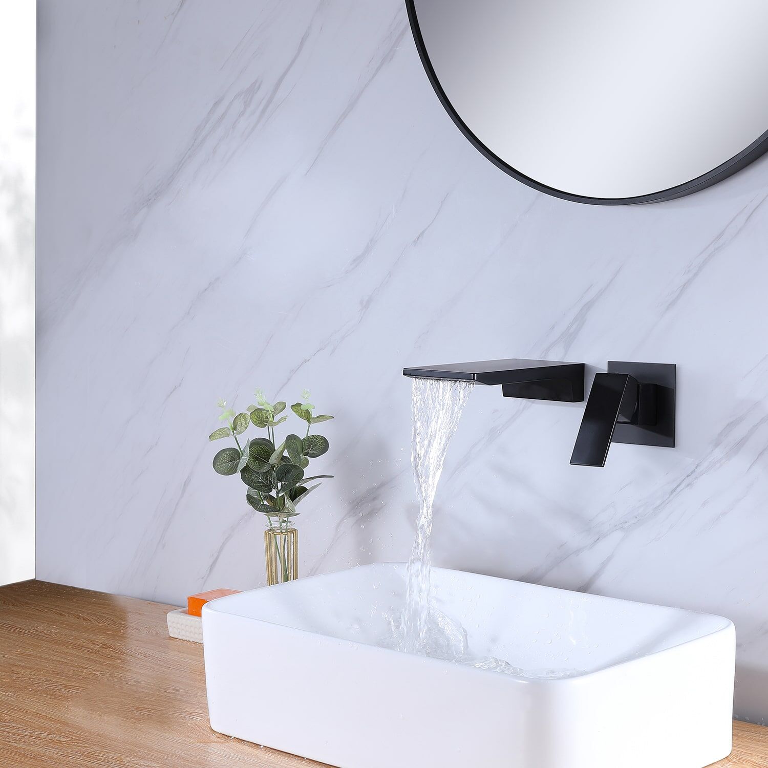 Modern Design Black Waterfall Wall Mounted Bathroom Hand Wash Basin Faucet Mixer Tap-4