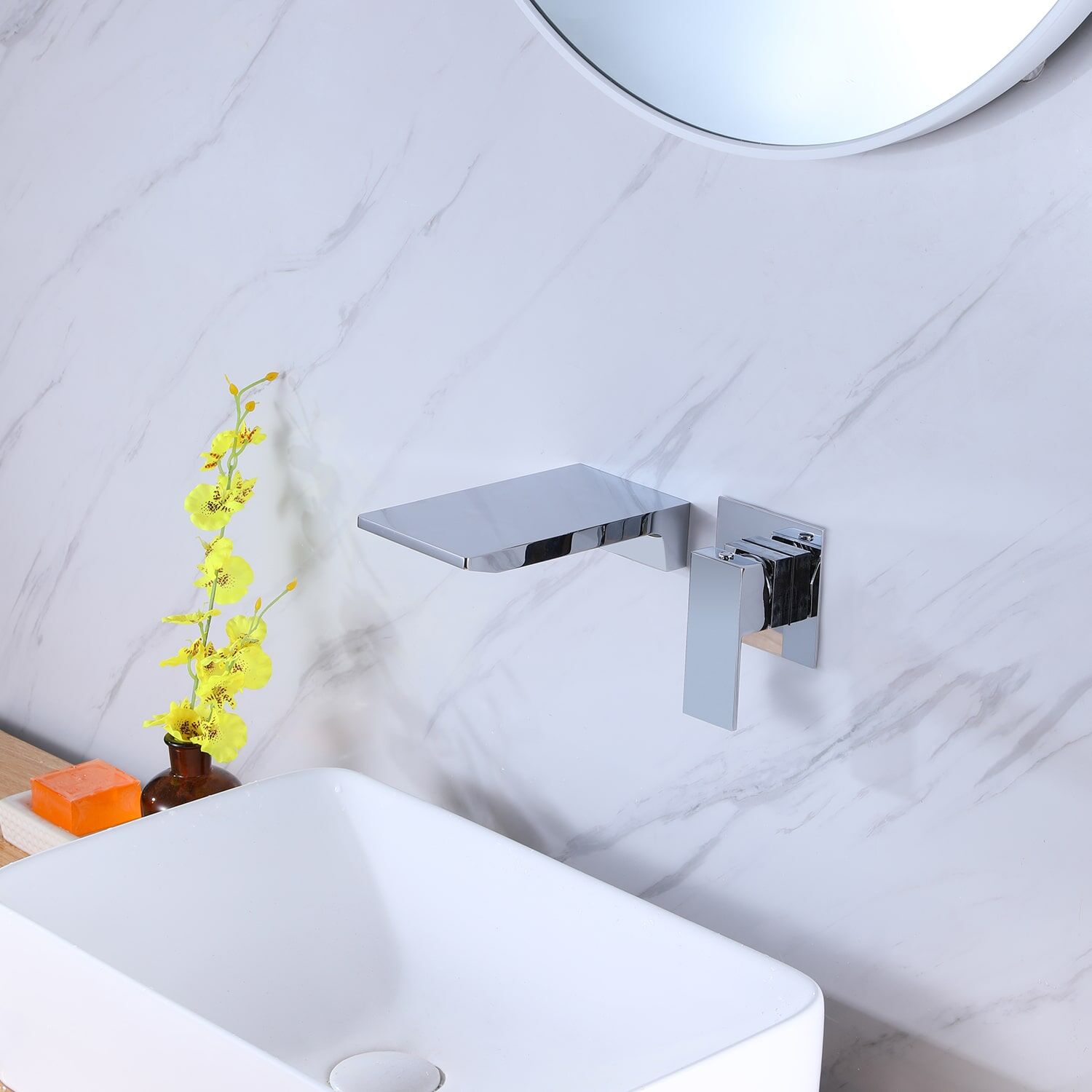 Modern Design Chrome Waterfall Wall Mounted Bathroom Hand Wash Basin Faucet-3