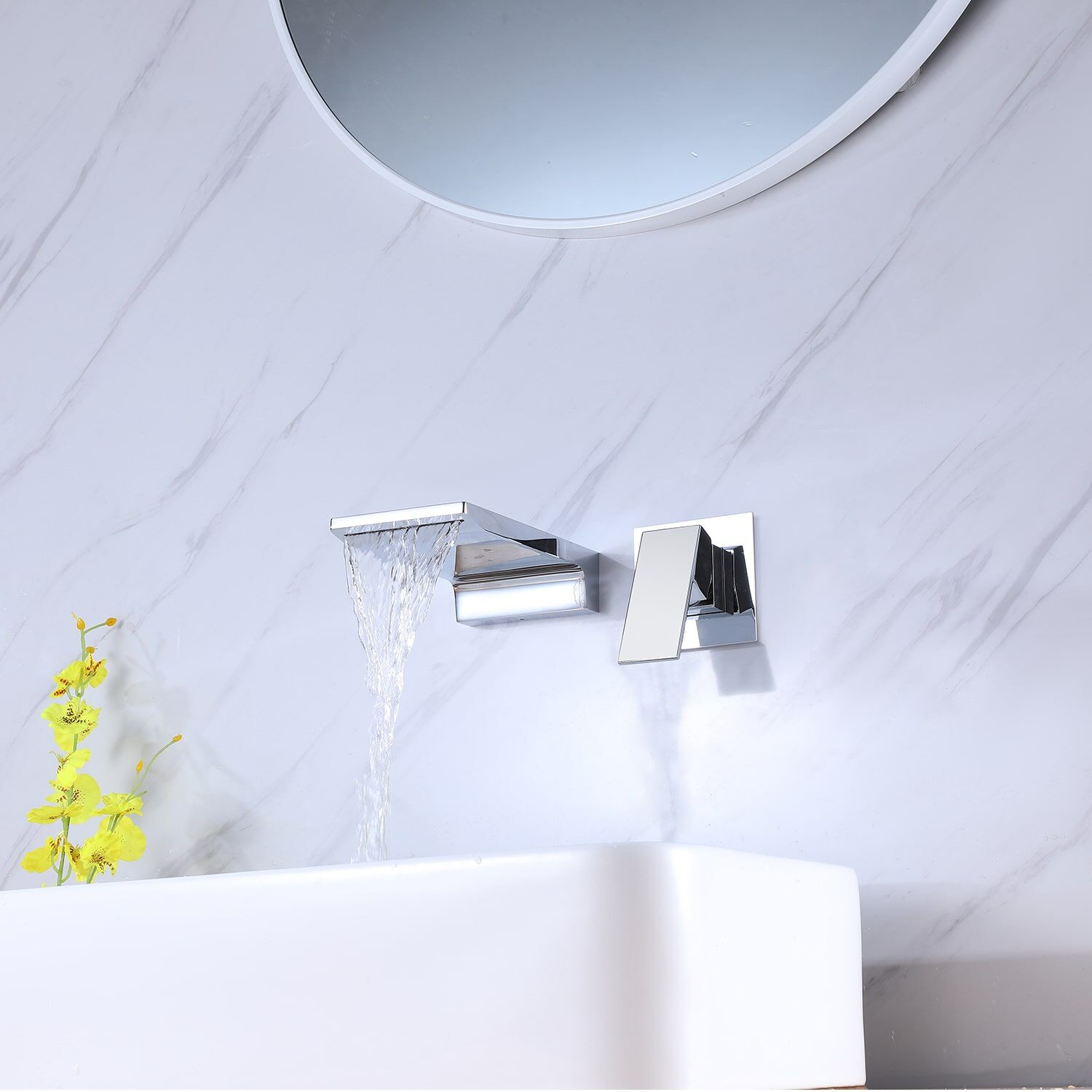 Modern Design Chrome Waterfall Wall Mounted Bathroom Hand Wash Basin Faucet-4