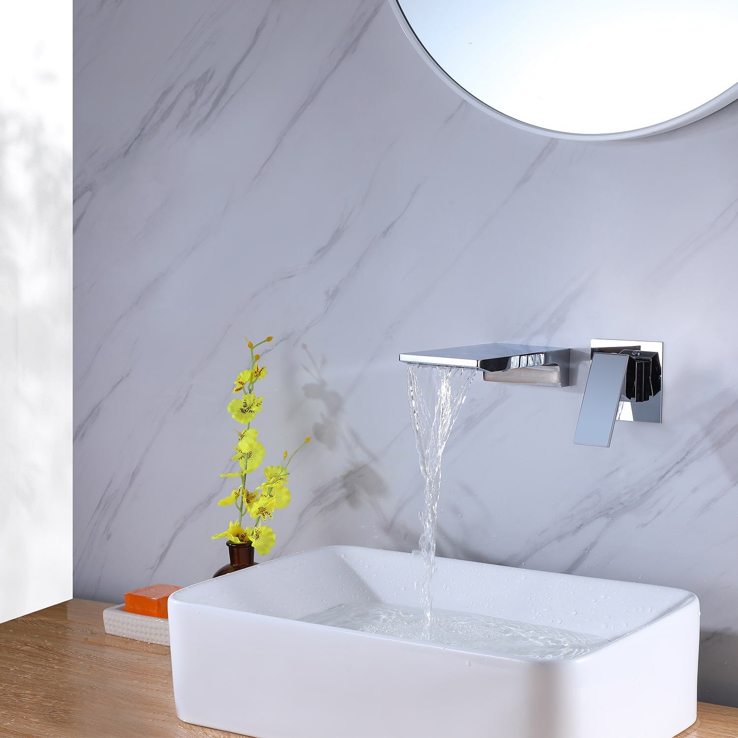 Modern Design Chrome Waterfall Wall Mounted Bathroom Hand Wash Basin Faucet-6