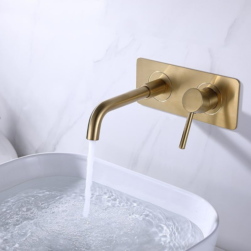 Modern Faucet Dual Handle Brushed Gold Bathroom Sink Faucet Wall Mounted 2 Holes Basin Mixer Taps-5