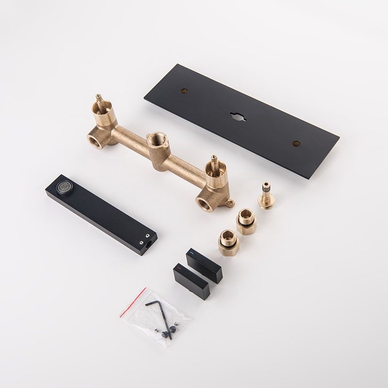 brass 2 lever handles square wall mounted Waterfall bathroom sink basin faucet-1