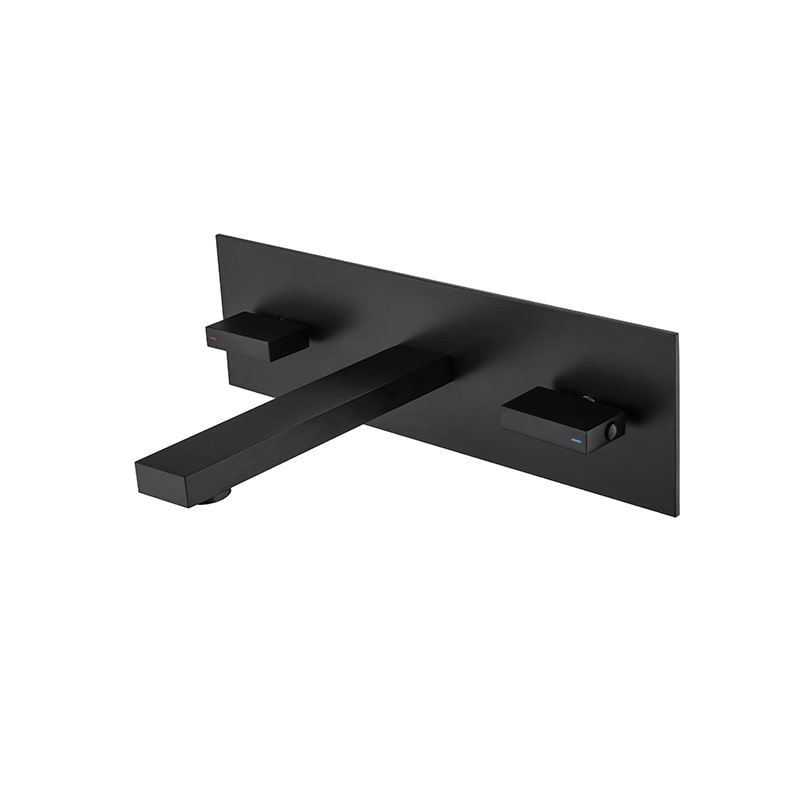 brass 2 lever handles square wall mounted Waterfall bathroom sink basin faucet-4