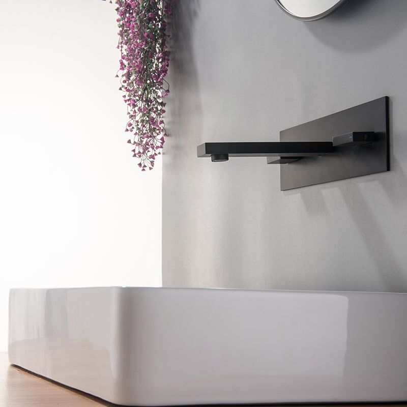 brass 2 lever handles square wall mounted Waterfall bathroom sink basin faucet-5