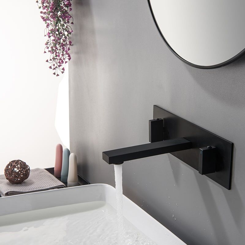 brass 2 lever handles square wall mounted Waterfall bathroom sink basin faucet-7